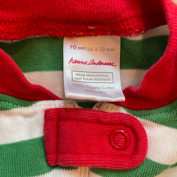 Hanna Andersson Green Striped zip up Christmas pajamas & Hat - Picture 3 of 3